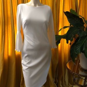 White Calvin Klein dress 4 fluted bell sleeves